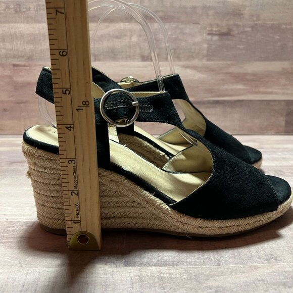 Black Suede Peep Toe Wedge Sandals By LifeStride Flex Memory Foam- Size 8W - Picture 7 of 8
